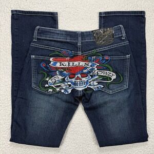 Ed Hardy Jeans Women's 27x32 Y2K Skull Tattoo Embroidered Streetwear